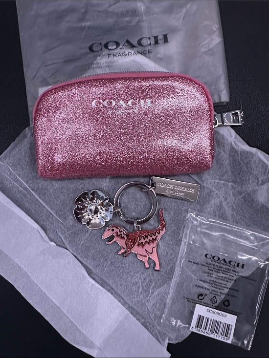 Coach Handbags - RARE NWT COACH Pink Glitter Coin Pouch with iconic mascot Rexy resin keychain